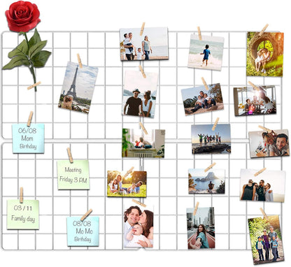 Wire Wall Grid Panel for Photo Display, DIY Iron Picture Frames Collage For Hanging Wall Decor, Foldable Multi Pictures Organizer with 12 Clips, 28'' X 22'' Inch.(2 Pack)