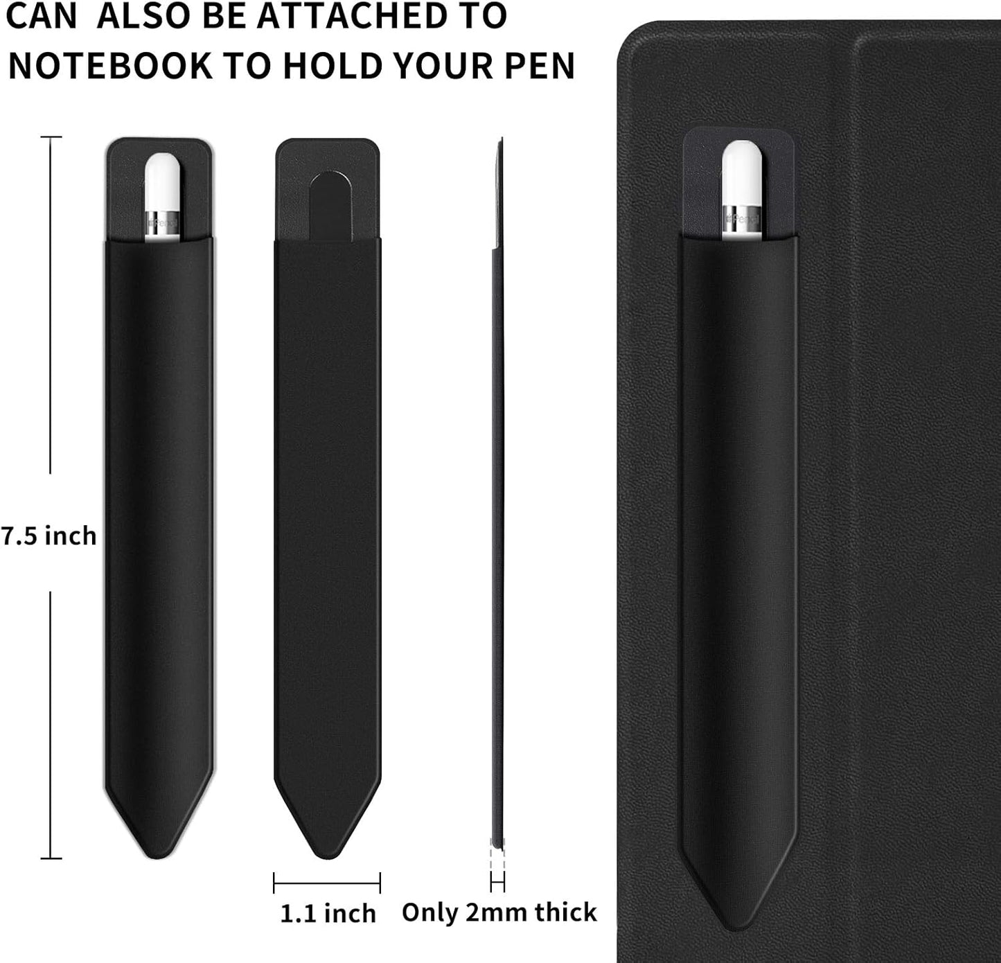 2 Pack Pencil Holder for Apple Pencil 1st 2nd Generation, YUOROS Adhesive Pencil Sleeve for iPad iPad 9th/8th Gen, Tablet Stylus Surface Pen (Black, Black)