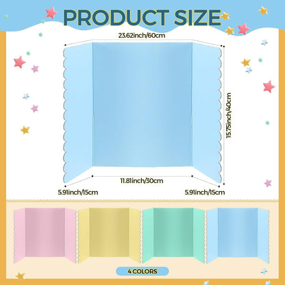 Mooliwe 4 Pack 24" X 16" Trifold Poster Board, Medium Tri Fold Boards Foldable Corrugated Presentation Display Scalloped Borders for Science Fair Events, School Projects, Exhibitions (Macaron)