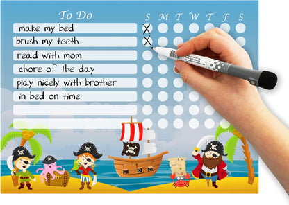 Dry Erase Whiteboard Task & Habit Tracker | Removable and Restickable Adhesive Decal | Fine-Tip Magnetic Marker Included | 9” x 12”
