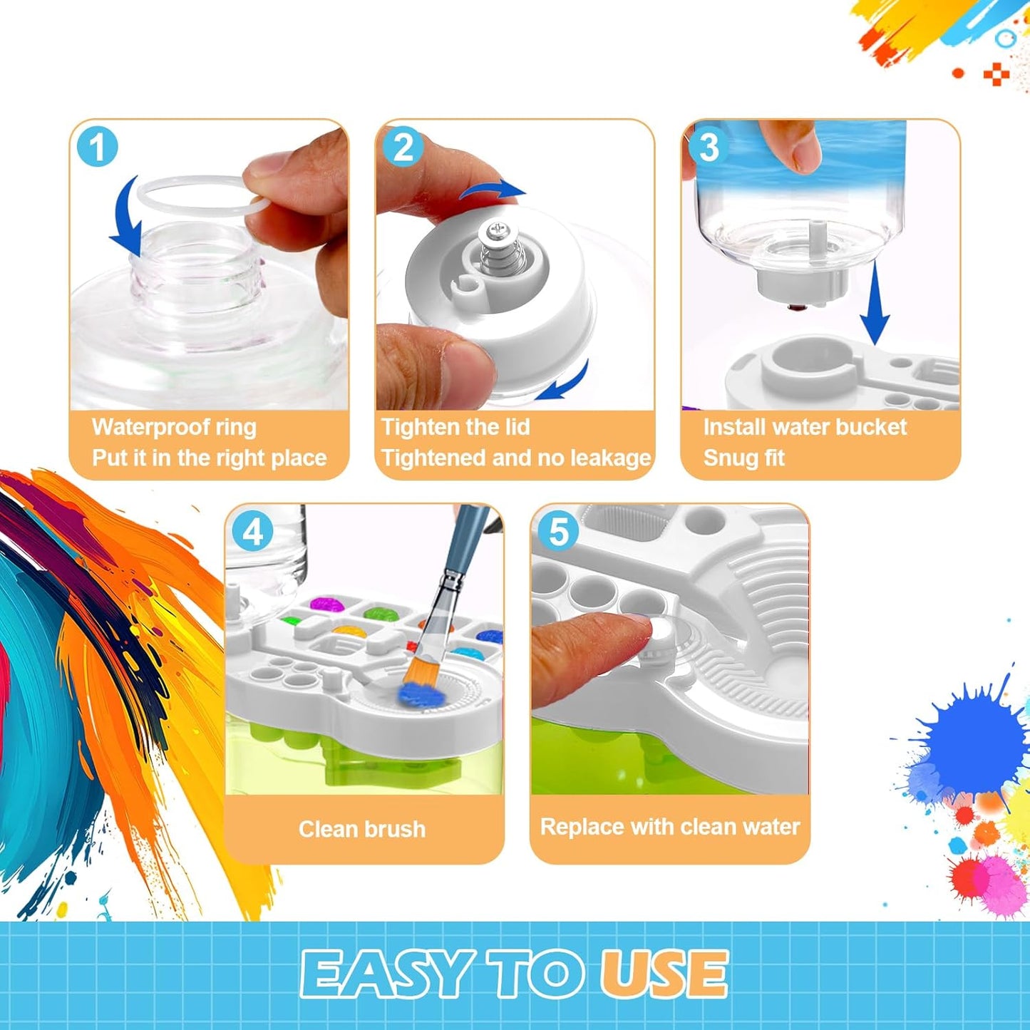 Paint Brush Cleaner, Upgraded Water Cycle Watercolor Rinser Dispenser with Holder and Palette, Washing My Brushes, Cleaning System for Acrylic,Watercolor,Painting Art Supplies for Adults Students