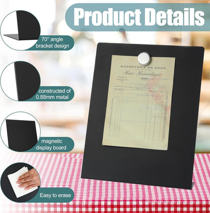 Fainne 2 Pcs Magnetic Bulletin Board with Easel Stand Mini Magnet Metal Tabletop Memo Display Board for Back to School Menu Table Office Supplies (Black,11 x 8.5 Inches)