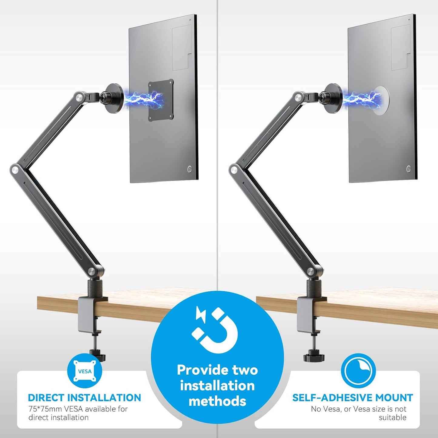 Portable Monitor Stand Large Clamp - Heavy Duty Aluminum Body supports up to 4.4 lbs 16" 17.3" 18.5 inch 360° Rotating Base Swivel Foldable Desk Stand for iPad Holder Tablet Mount for Kitchen/Travel