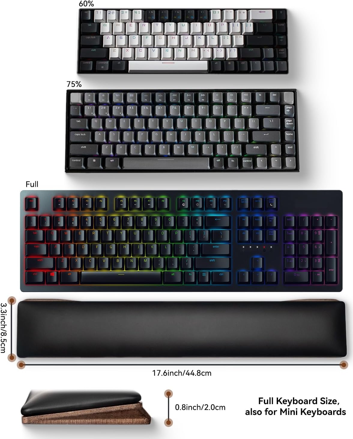 Keyboard Wrist Rest with Memory Foam Anti-Slip Rubber Base Ergonomic Wooden Wrist Rest for Mechanical Keyboard Durable and Easy to Clean for Gamer Staff (Walnut)