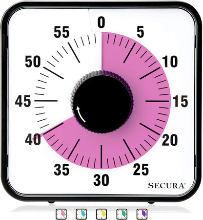 Secura 60-Minute Visual Countdown Timer, 7.5-Inch Oversize Classroom Visual Timer for Kids and Adults, Durable Mechanical Kitchen Timer Clock with Magnetic Backing (Blue)