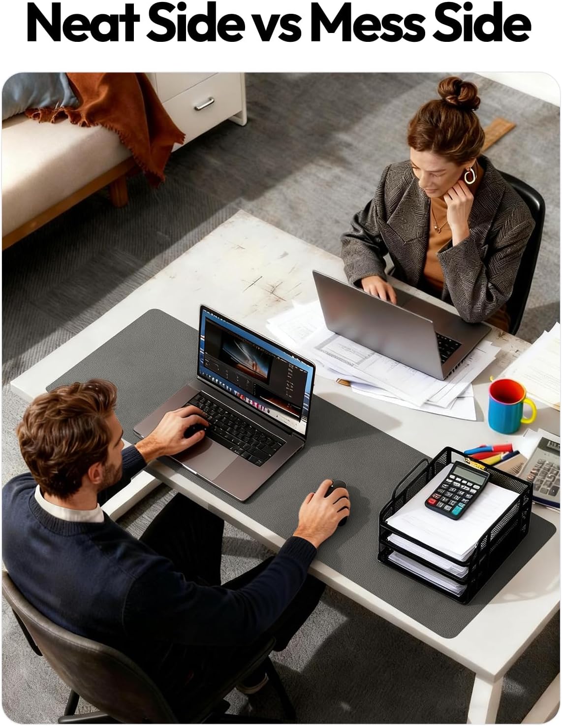 YSAGi Leather Office Desk Pad Protector, Large Mouse Pad, Non-Slip, PU Leather, Laptop Desk Blotter, Waterproof Writing Pad for Office and Home, Black, 23.6" x 13.8" - Colors B