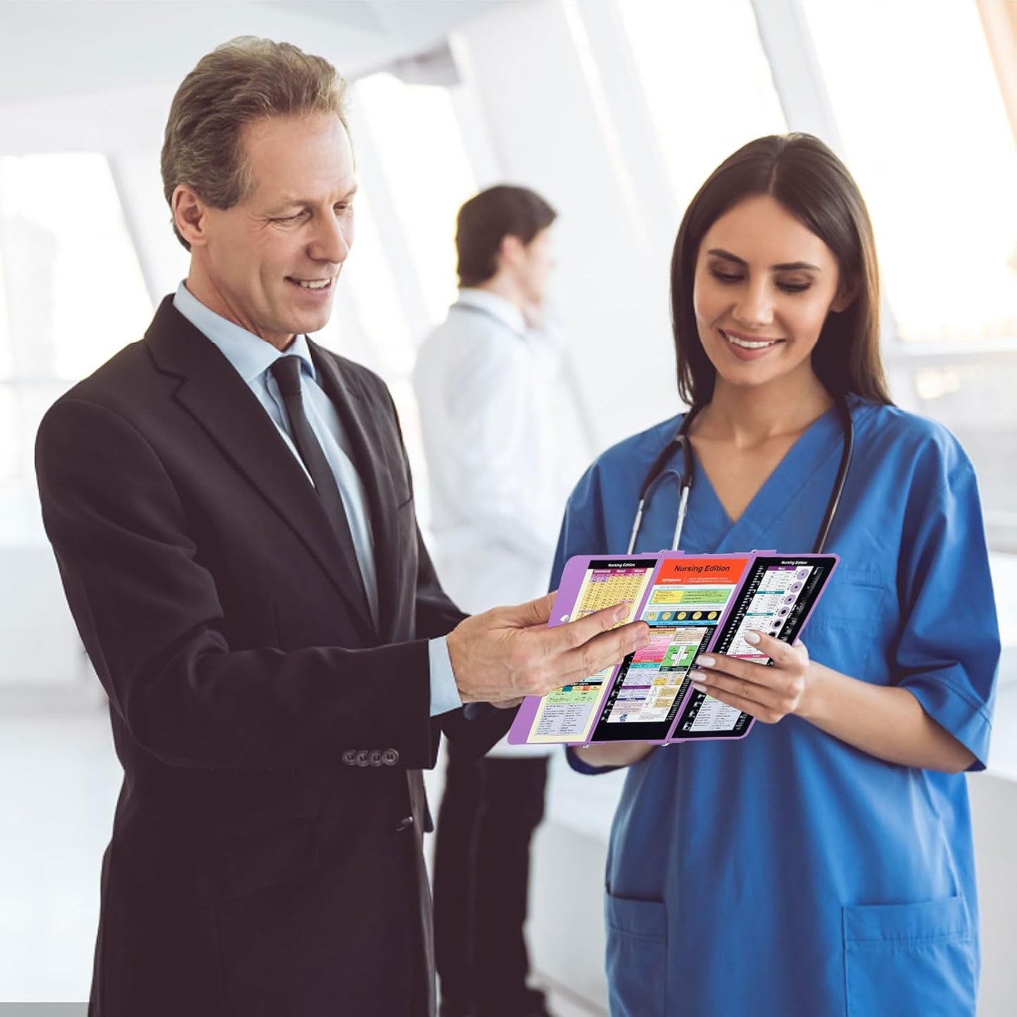 Foldable Nursing Clipboard with Storage - Portable & Compact Medical Clipboard for Nurses, Doctors, and Students - Includes Medical Reference Cheat Sheets and Pen Holder(Purple)