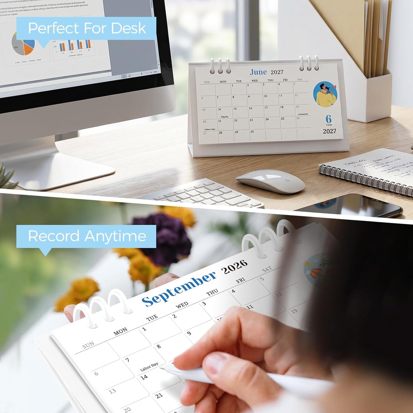 KONVINIT Small Desk Calendar 2026-2027, 6.3" x 3.1", 2026 Desk Calendar - Runs From January 2026 Until December 2027, 24 Months Mini Desktop Calendar for School, Home and Office Supplies