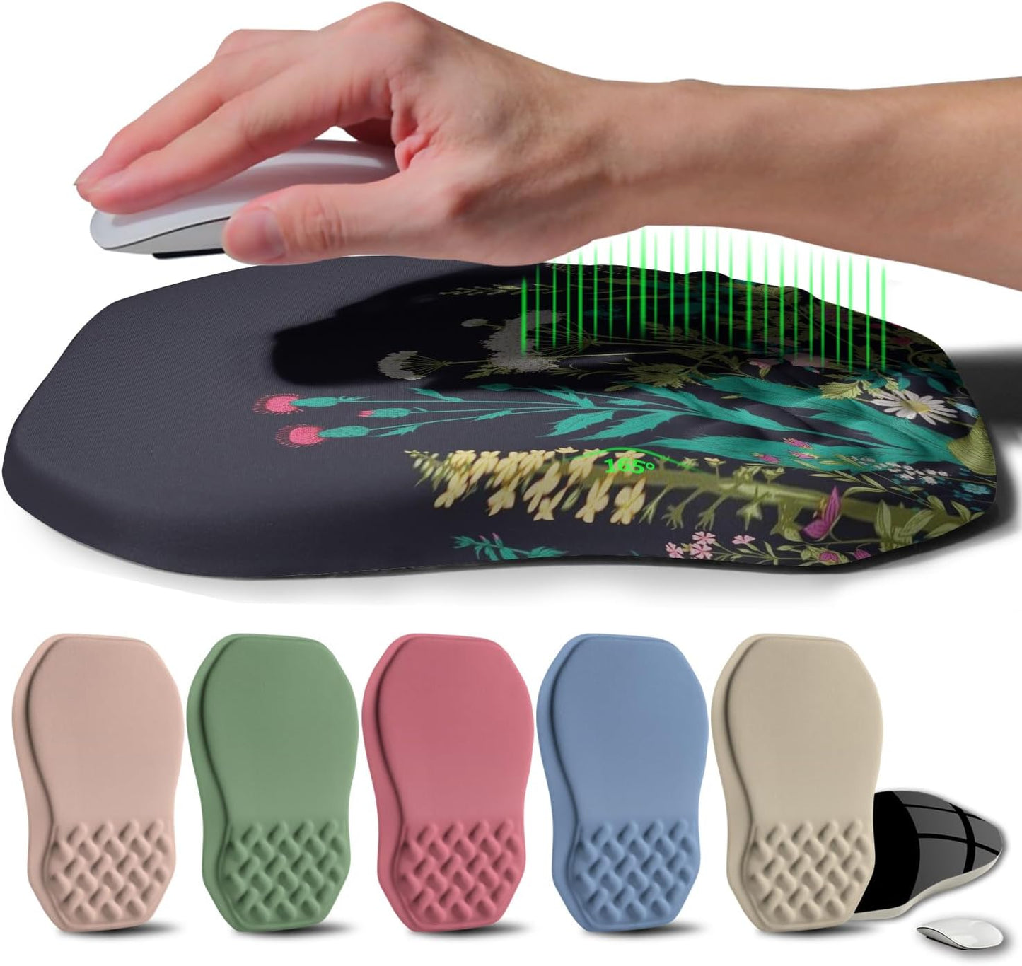 Ergonomic Raised Mouse Pad Wrist Support with Bilateral Slope Memory Foam Mousepad for Wrist Rest and Carpal Tunnel Pain Relief 11.8x7.9〃 Black