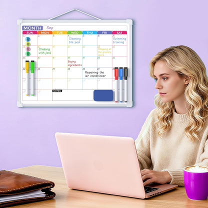 MaxGear Weekly Calendar Dry Erase Board for Wall, 16"x12" Small Hanging Double-Sided White Board with 5 Markers & 4 Magnets, Portable Whiteboard for Students - Planning, Drawing, Memo, to Do List