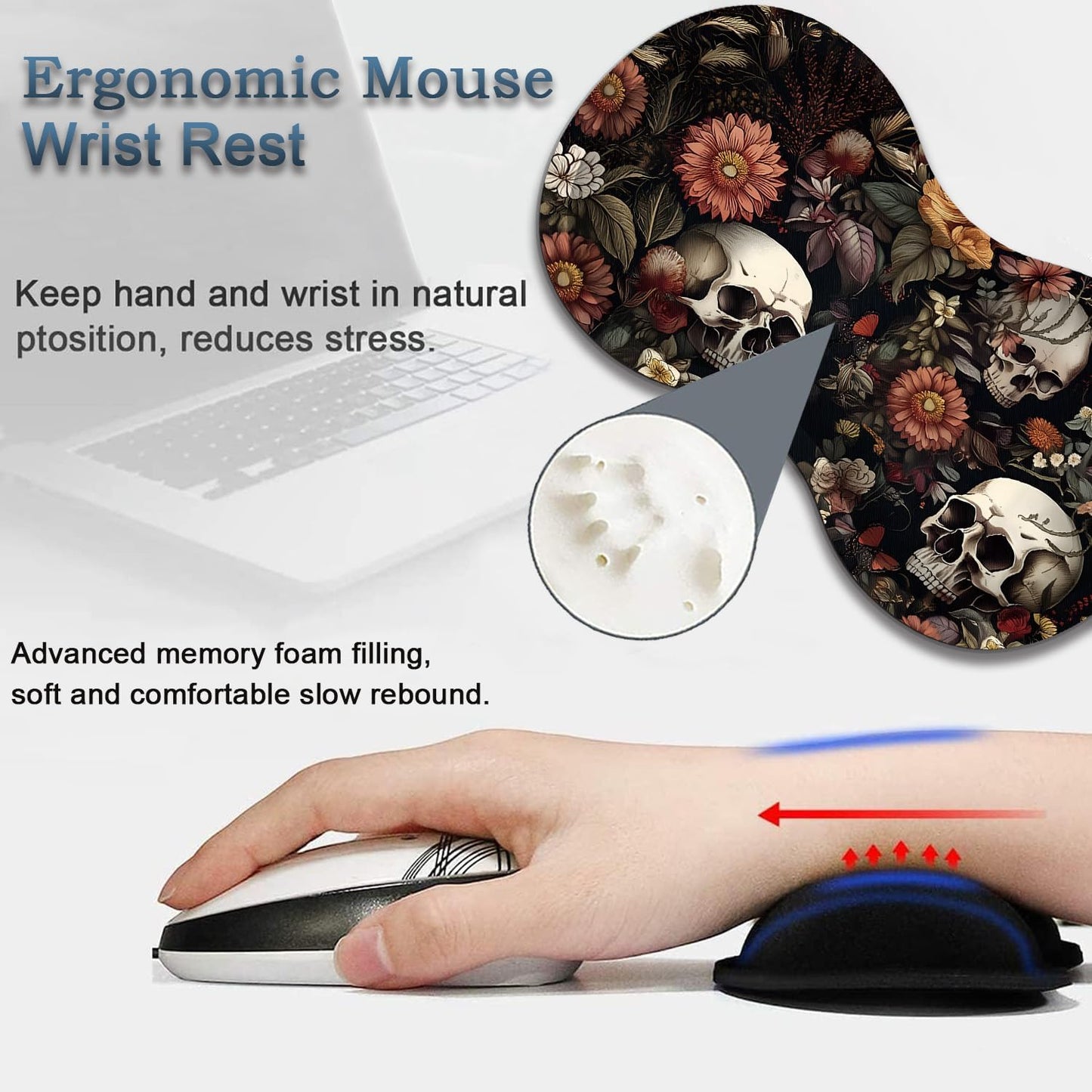Mouse Wrist Rest and Keyboard Wrist Rest Pad Set, Non-Slip Rubber Base Smooth Surface Ergonomic Gaming Mouse Pad for Easy Typing and Pain Relief, Antique Blue Wood Grain Dog Paw + Coaster