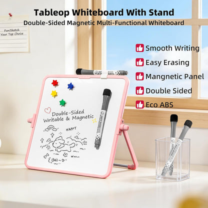 Colorful Dry Erase White Board 8.3x11in, Magnetic Desktop Board with Stand, 2 Markers (Eraser Head), 4 Magnets - Double-Sided Easel for Daily Planning, Memo, Office/Home/School (Blue)