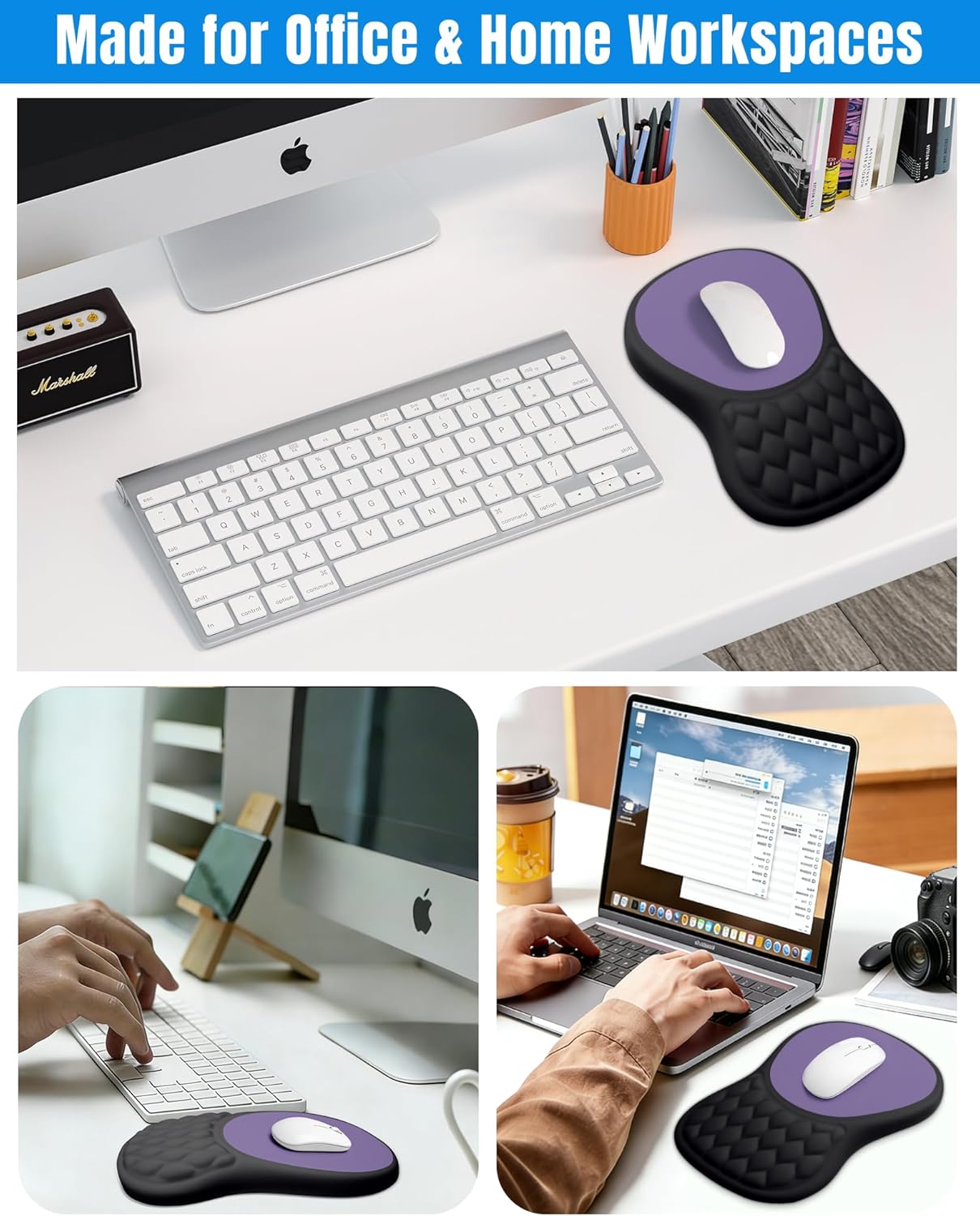 Ergonomic Mouse Pad with Wrist Rest, Slope Design Memory Foam Support, Smooth Lycra Surface, Non-Slip PU Base, Comfortable Mouse Mat for Office, Home, Computer Desk (Black)
