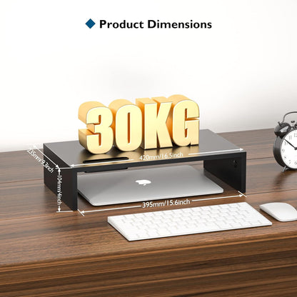 BONTEC Wooden Monitor Stand Riser for Desk, 2-Tier Computer Monitor Stand with Storage, 66 lbs Desk Shelf Organizer, Laptop & Printer Stand with Phone Holder and Cable Management, White, 16.5 Inch