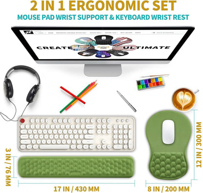 Hokafenle 2 in 1 Ergonomic Mouse Pad Wrist Support & Wrist Rest for Computer Keyboard Set, with Relieve Carpal Tunnel Pain Massage Bulge and Full Memory Gel Design (2In1 Set, Black)