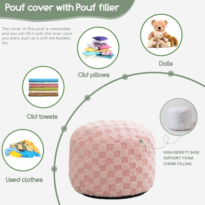 HIGOGOGO Round Stuffed Pouf Ottoman, Corduroy Poufs with Foam Chunk Filling, Furry and Fluffy Pouf Foot Stool Storage Ottoman, 20 X 15 Floor Poufs Foot Rest for Living Room, Dark Grey