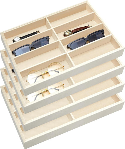 Amylove 4 Pcs Gray Sunglass Organizer Trays 4 Grids Velvet Glasses Holder Jewelry Display Organizer Eyeglasses Storage Box Drawer