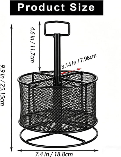 Marbrasse Mesh Desk Organizer, 360-Degree Rotating Multi-Functional Pen Holder, 4 Compartments Desktop Stationary Organizer, Home Office Art Supply Storage Box Caddy (Black)