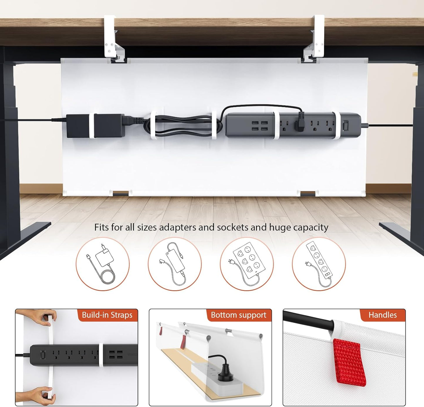 Univivi No Drill Under Desk Cable Management Tray, 36" Cord Organizer for Table, Clamp/Screw Mount Desk Cable Management, Premium Fabric Cable Management Tray for Office, Home