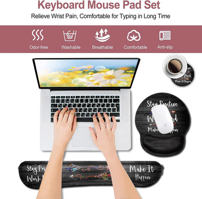Mouse Pad with Wrist Support, Ergonomic Gel Mouse Pad Beautiful Flowers,Pink Hyacinths on Wood Panel，Non-Slip Durable, Memory Foam Keyboard Wrist Rest, Suitable for Office Typing Games