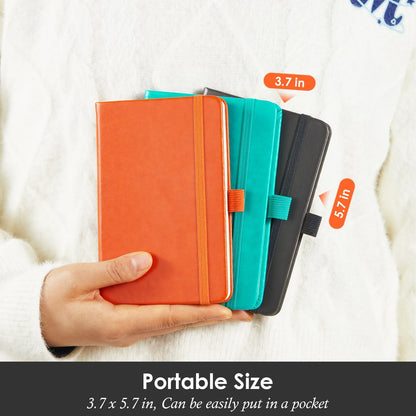 NIRMIRO 3 Pack Pocket Notebook Journals, Small Notepad Notebooks for Note Taking, A6 Mini Note pads with Pen Holder, 408 Lined Pages, 3.7" x 5.7", Black, Brown, Blue
