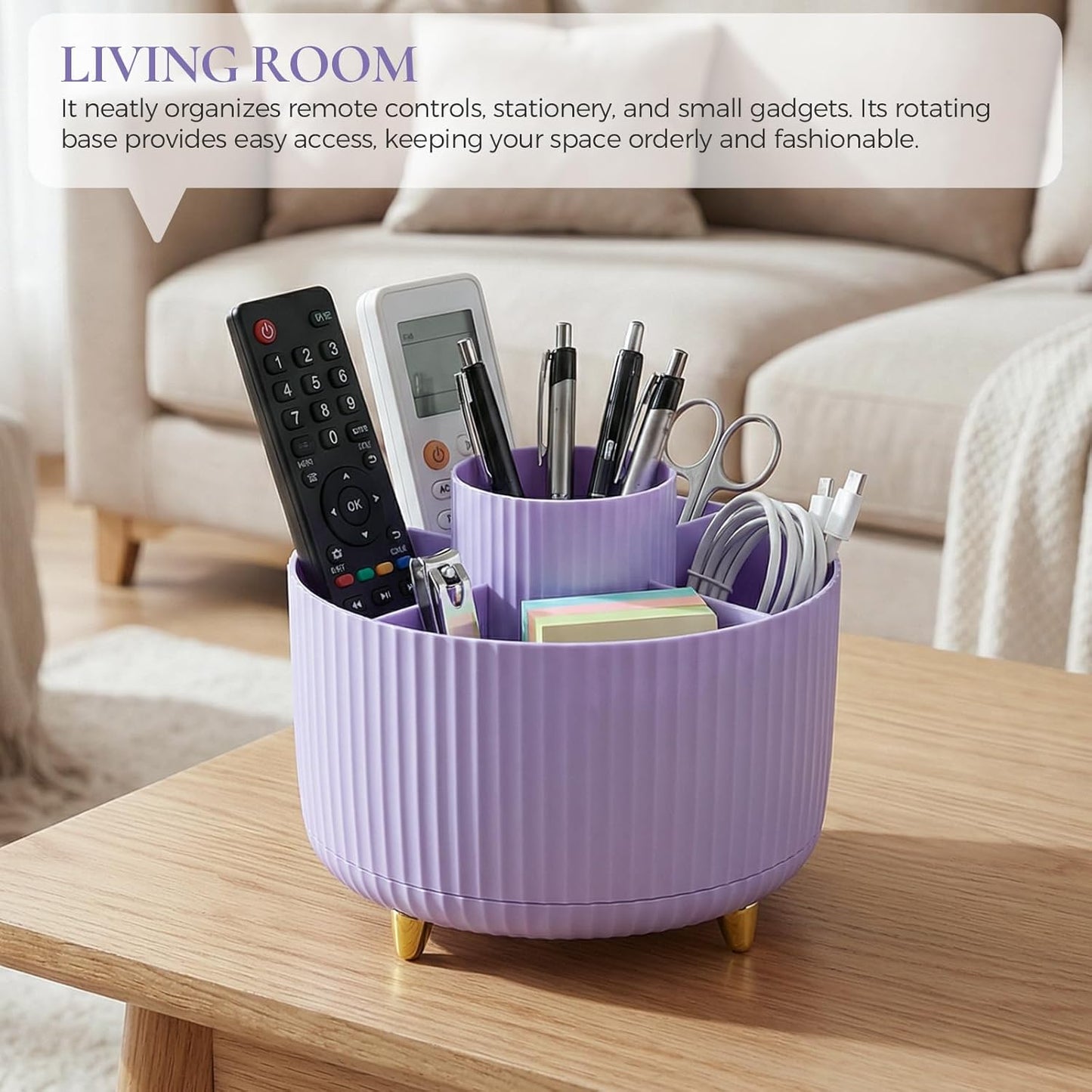 KONVINIT Pencil Pen Holder for Desk, 5 Slots 360 - Degree Rotating Desktop Organizer, Cute Desk Organizers and Accessories for School, Home, Office and Art Supply, Black