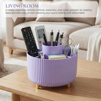 KONVINIT Pencil Pen Holder for Desk, 5 Slots 360 - Degree Rotating Desktop Organizer, Cute Desk Organizers and Accessories for School, Home, Office and Art Supply, Black