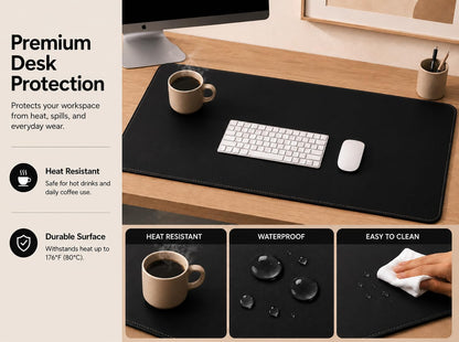 AFIING Large Desk Mat 47" x 17", Dual-Sided Natural Cork & PU Leather Desk Pad, Non-Slip Waterproof Mouse Pad for Office, Home & Gaming, Black