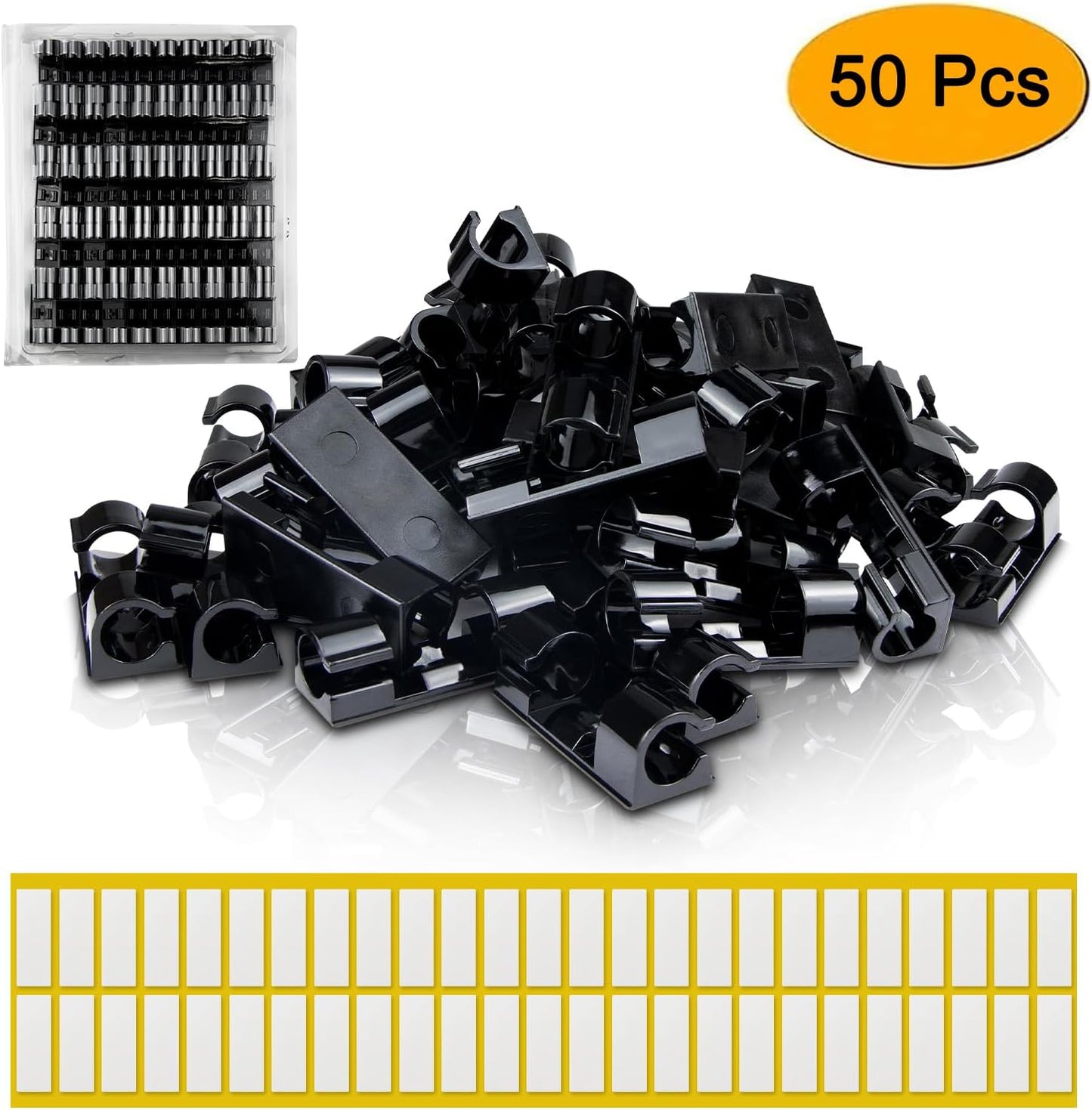 SOULWIT 50 Pcs Self Adhesive Cable Management Clips, Cable Organizers Sticky Wire Clips Cord Holder for TV PC Laptop Ethernet Cable Desktop Home Office (Transparent)