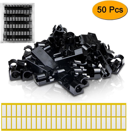 SOULWIT 50 Pcs Self Adhesive Cable Management Clips, Cable Organizers Sticky Wire Clips Cord Holder for TV PC Laptop Ethernet Cable Desktop Home Office (Transparent)