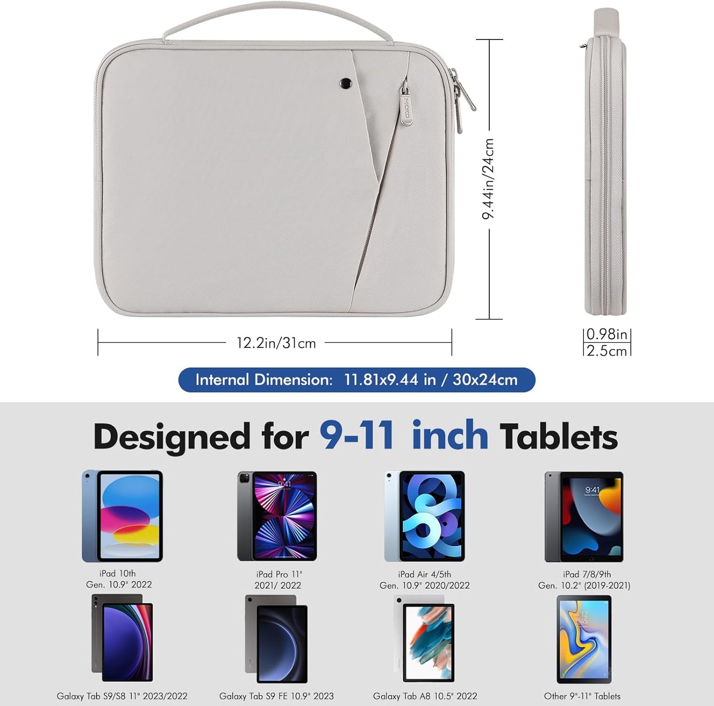 MoKo 9-11 Inch Tablet Sleeve Carrying Case with Handle, Padded Protective Travel Bag for New 11-inch iPad Air 4 2026/Pro M5/ A16, iPad 10th/Air 5/4th 10.9, i-Pad 9/8th 10.2,Tab S9/S8 11, Black