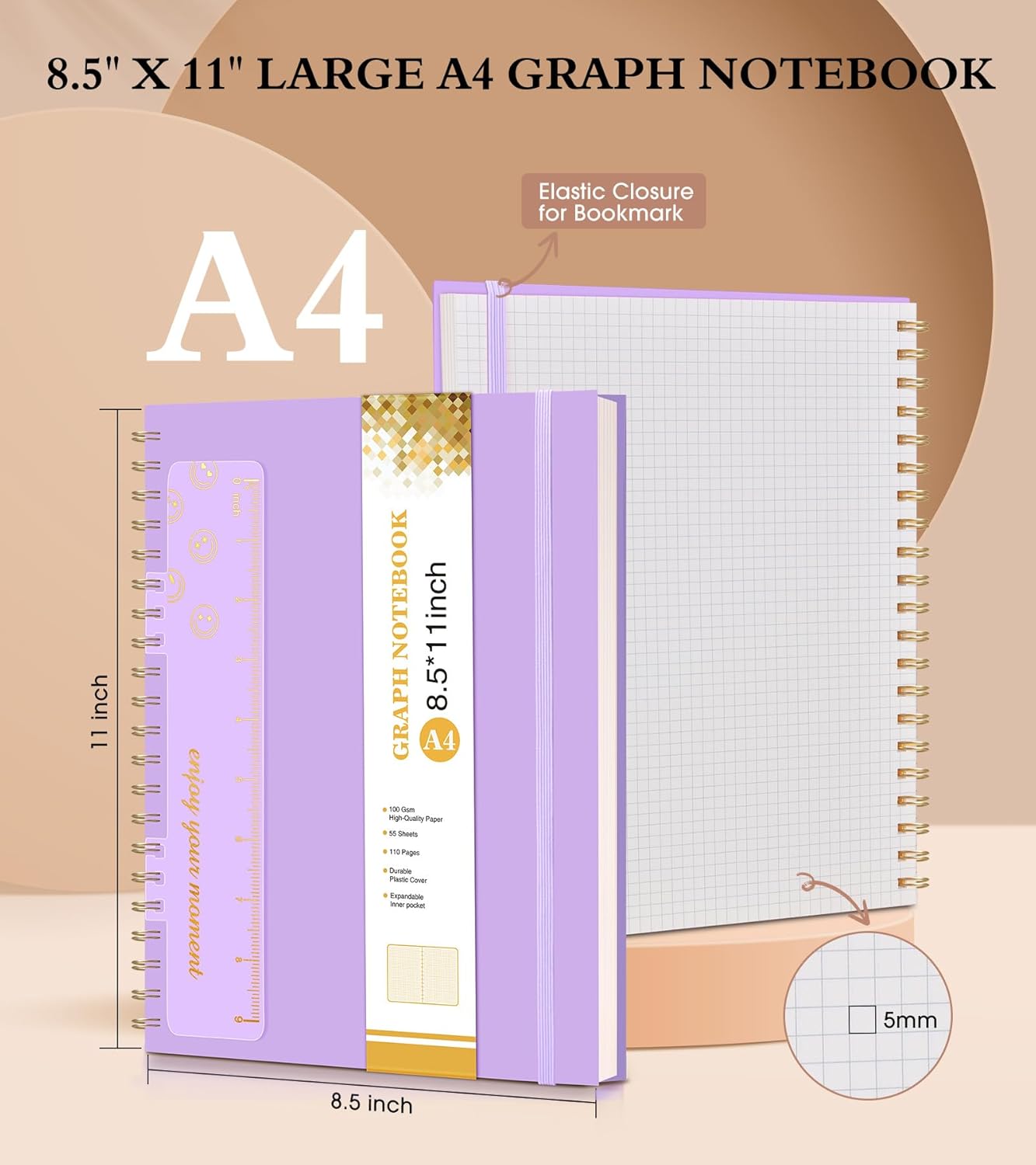 Dotted Notebook, Spiral Notebook Journal 8.5” x 11”, A4 Large Dot Grid Notebooks for Women Men, 100 GSM Dotted Paper, Plastic Hardcover Spiral Bullet Journals for Work School Sketching, Green