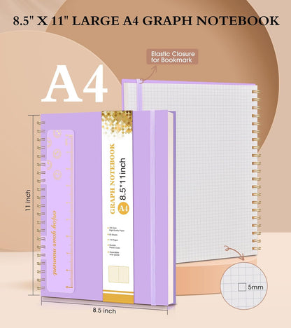 Dotted Notebook, Spiral Notebook Journal 8.5” x 11”, A4 Large Dot Grid Notebooks for Women Men, 100 GSM Dotted Paper, Plastic Hardcover Spiral Bullet Journals for Work School Sketching, Green