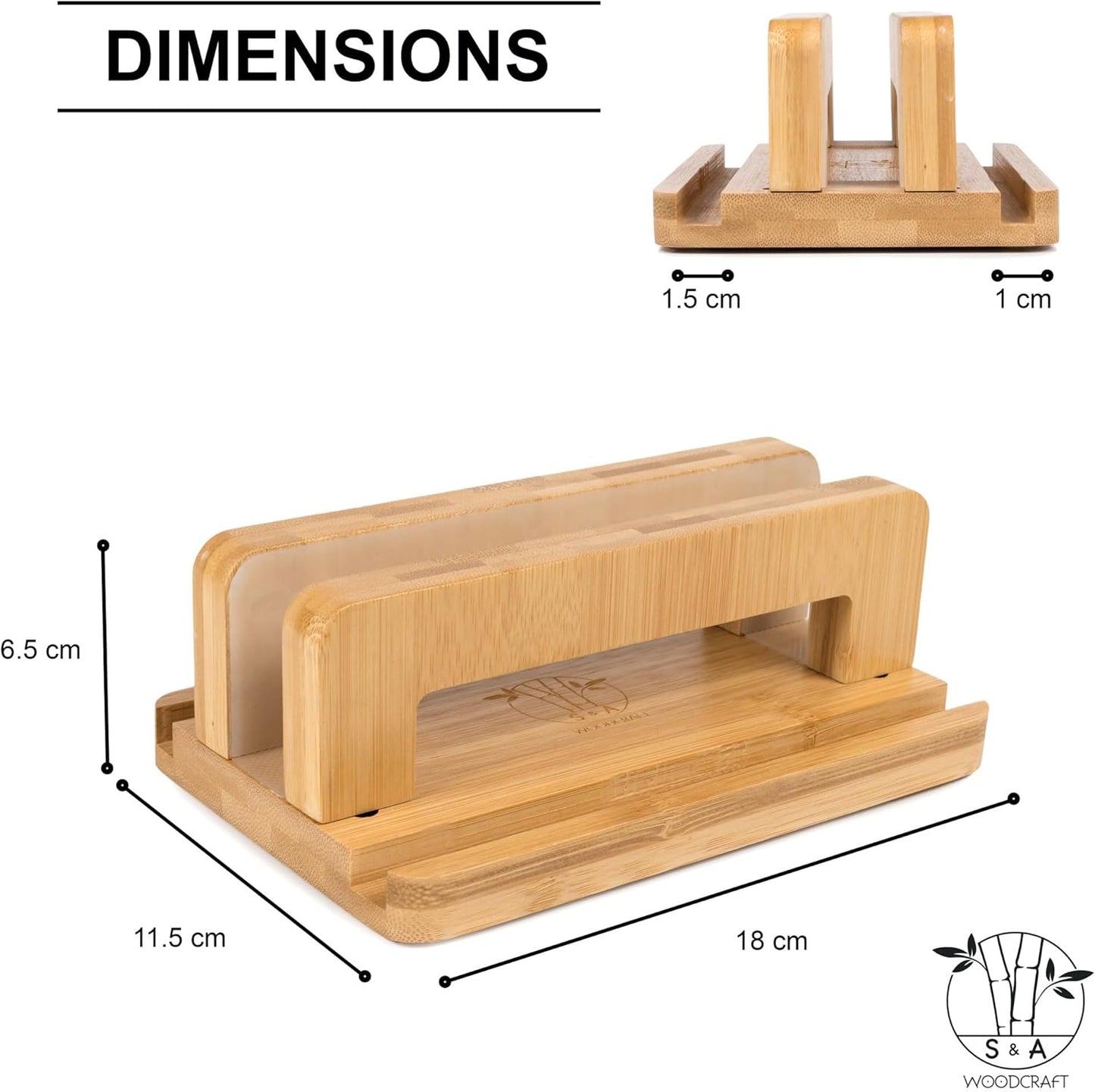 S&A WOODCRAFT 3 Slots Bamboo Wood Vertical Laptop Stand, Adjustable Wooden Laptop Holder, Non-Slip Laptop Dock Compatible with Apple MacBook, Microsoft Surface, Gaming Laptops, IPad, Tablets