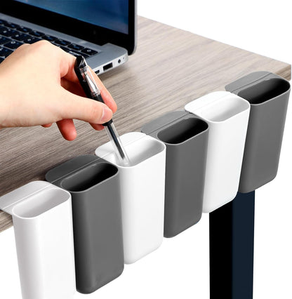 Resurhang 6 Pcs Monitor Pen Pencil Holders Screen Pen Holder Computer Monitor Pencil Holder Desktop Accessories Self Adhesive Table Side Desk Organizer for Office Classroom Gadget Storage(Gray, White)