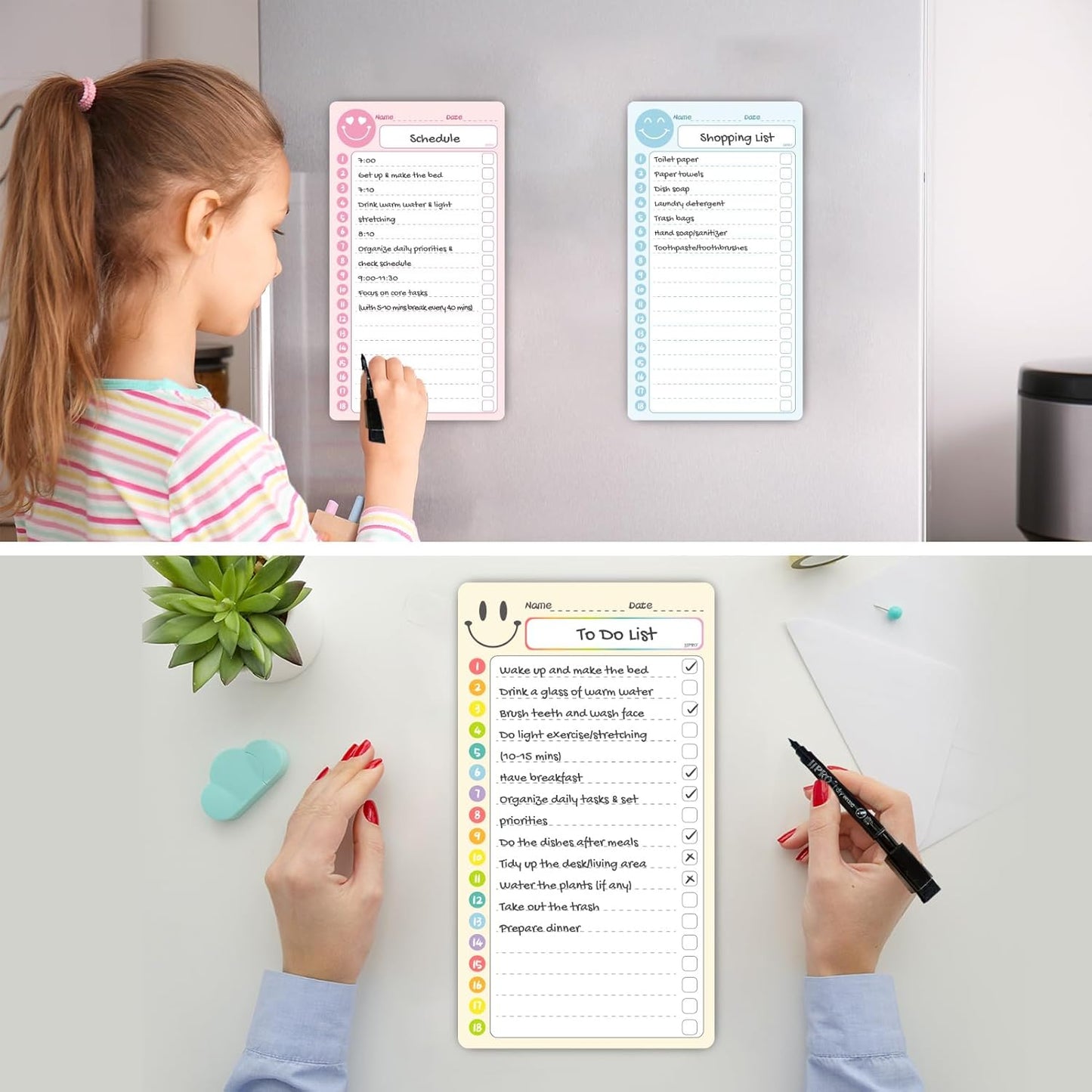 JPRO Magnetic Weekly Calendar and to Do List for Fridge - 8.5" x 6.5" Weekly Meal Planner for Refrigerator and Dry Erase Daily to-Do List -6 Markers Included!