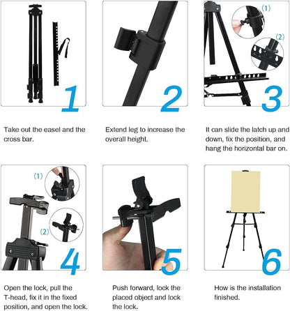 Art Easel Stand for Painting and Sign - RRFTOK 17 to 66 Inch Adjustable Aluminum Tripod Easels for Display, Portable Canvas and Poster Stand with Carry Bag for Beginners, Students and Classroom Use