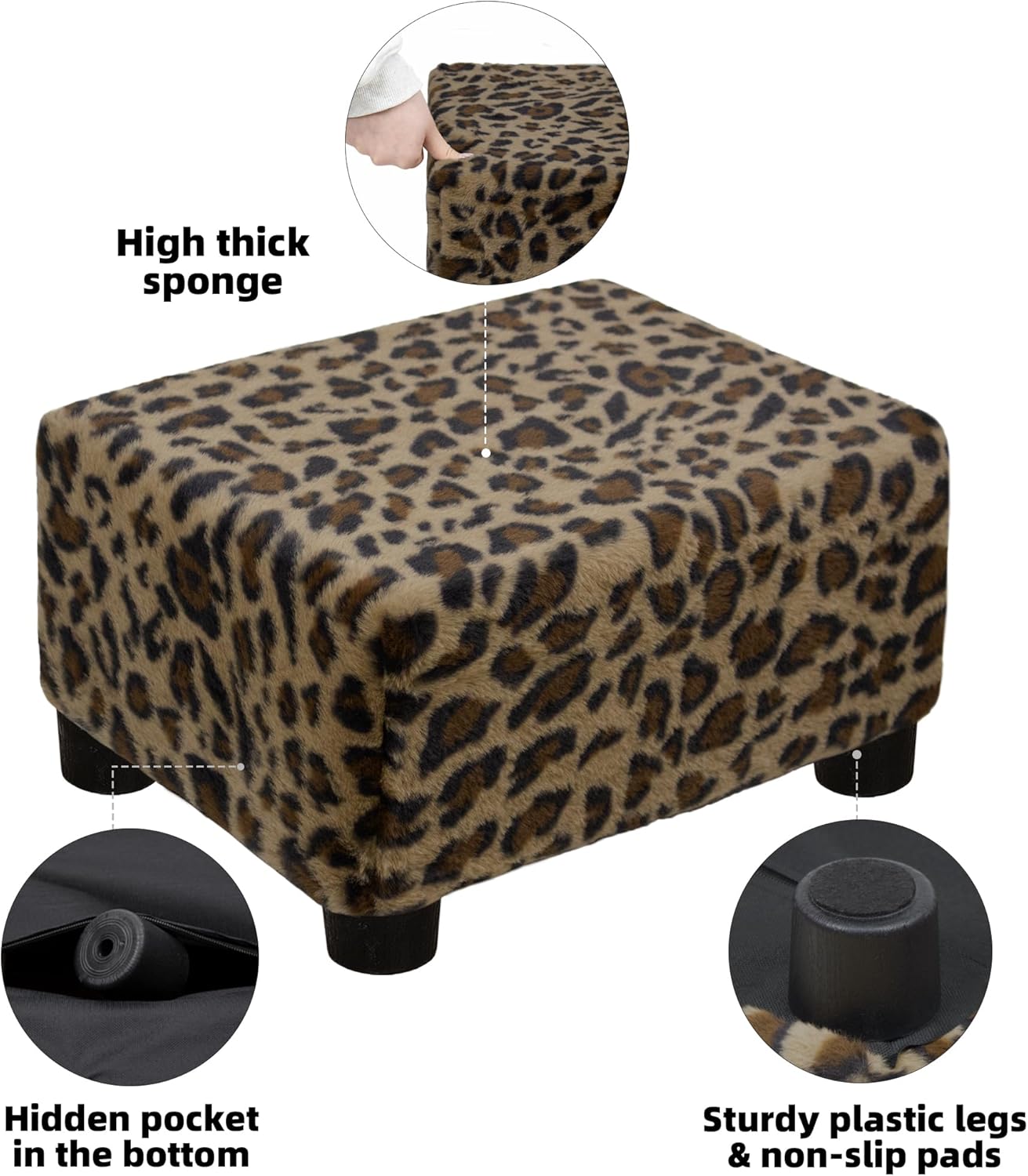 CAROLMADE Small Foot Stool Ottoman Footstool with Legs Under Desk Footrest for Living Room Bedroom and Office, Soft Ivory White
