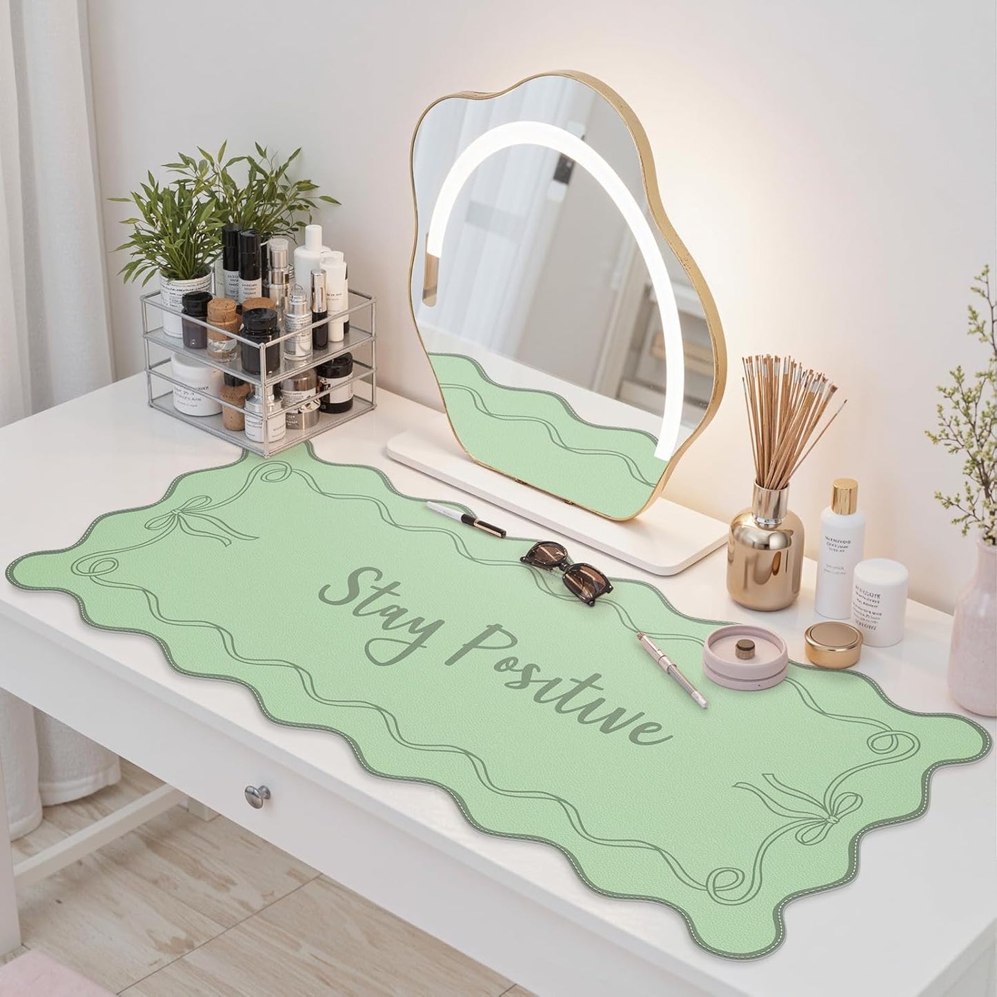 iCasso Pink Leather Desk Mat,Extra Large Scalloped Mouse Pad for Desktop,Waterproof PU Nail Table Mat,Cute Keyboard Mats for Women Girl,Non-Slip Desk Cover Mat for Office Home Dorm