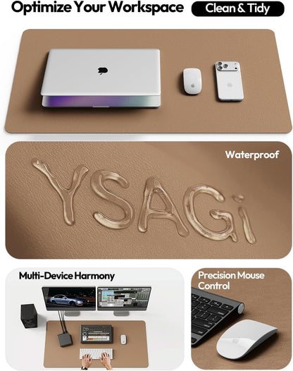 YSAGi Leather Office Desk Pad Protector, Large Mouse Pad, Non-Slip, PU Leather, Laptop Desk Blotter, Waterproof Writing Pad for Office and Home, Black, 23.6" x 13.8" - Colors A