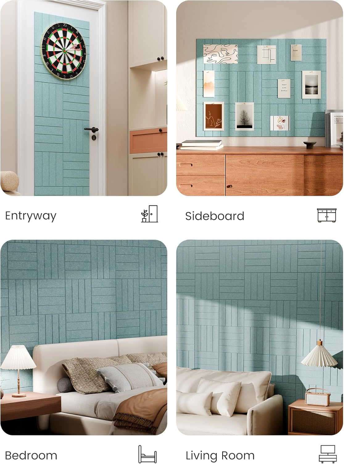 Bumusty Large Cork Board Alternative-48 x 36" Felt Bulletin Board Tiles, with 30 Pushpins, 70 Adhesive Tabs, Bold-Stripe 12-Pack, Cork Boards for Office Push Pin Board Felt Board-Carbon Blue