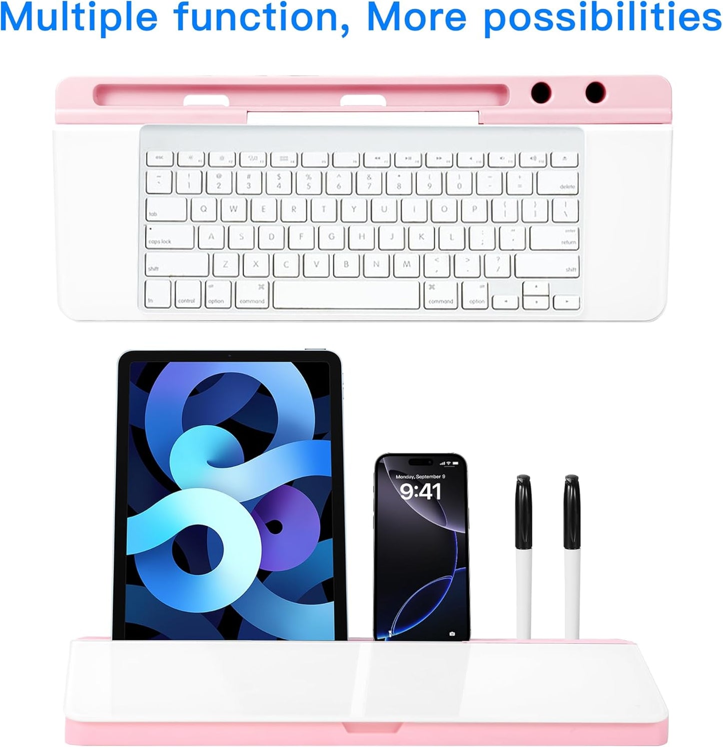 KVY Desk Whiteboard with Storage,Desktop Glass Dry Erase White Board Organizers Supplies with Accessories for Office, Home, School Essentials (White)