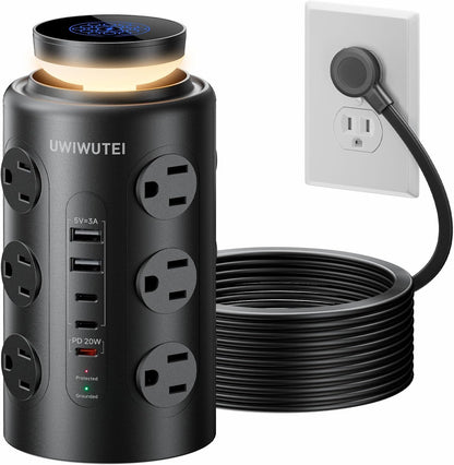 Tower Power Strip Surge Protector with 16 Outlets and 5 USB Ports (2 USB-C), 6FT Extension Cord with Multiple Outlets,Heavy Duty Charging Station,Home Office Dorm Room Essentials. No Wireless Charging