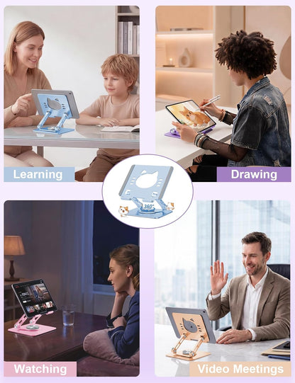 Aoviho Tablet Stand 360° Rotating Aluminum Holder - Adjustable, Portable & Foldable Monitors Stand for iPads, Compatible with 4-13.3" Tablets, Purple