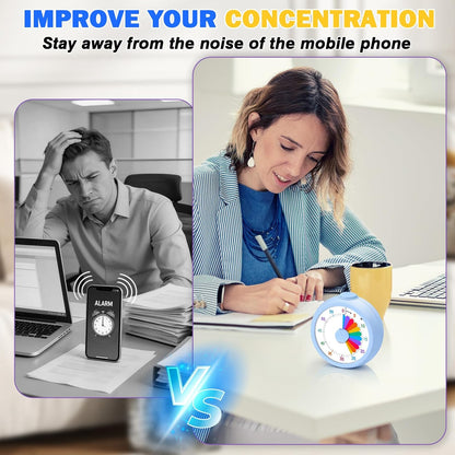 Mwellewm Visual Timer for Kids, 60 Minute Time Digital Pomodoro Timer Countdown with Silent Pause Function for Classroom Kitchen Study Cooking Meetings ADHD Rainbow Pattern(Blue)