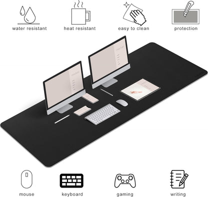 Chihein 2XL 35" x 16" Cork & PU Leather Desk Mat, Dual Sided Desk Pad Protector, Waterproof Writing Blotter for Gaming, Office, Home (Black)