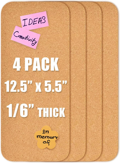 1 PC 12.5"*5.5" Self-Adhesive Cork Board, 1/2"(12mm) Thick Cork Boards for Walls, 1 Pack 12.5"*5.5" Bulletin Board, Cork Board Tiles for Office, Home, School (1PC)