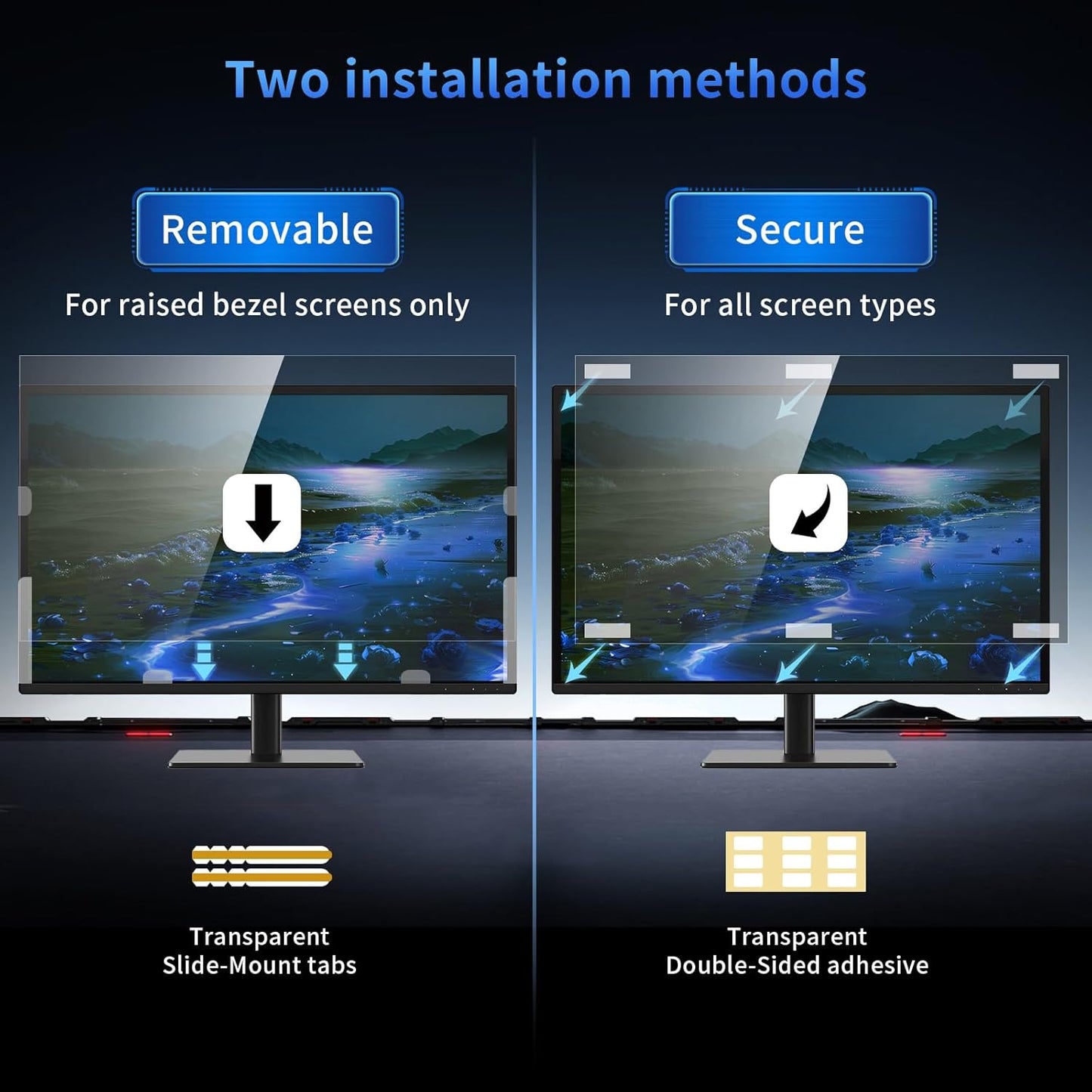2 Pack- 27 Inch Curved Computer Privacy Screen Filter for 16:9 Widescreen Computer Screen Protector Computer Screen Privacy Shield Anti Glare and Blue Light