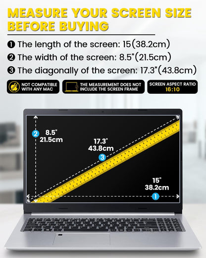 F FORITO 16 Inch 16:10 360° Laptop Privacy Screen Protector, Anti Peeping and Anti Glare Laptop Privacy Shield, Reduce Eye Strain & Eye Protection