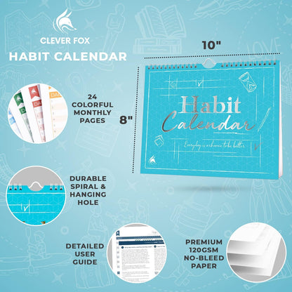 Clever Fox Habit Tracker Calendar – Inspirational Goal Tracker and Habit Calendar for Atomic Habits – Colorful Habit & Goal Planner Journal to Boost Productivity – 24 Months, 10″ x 8″ (Black)